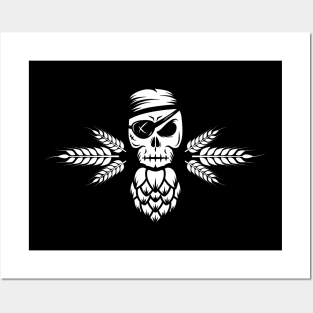 Pirate Skull Hops (white) Posters and Art